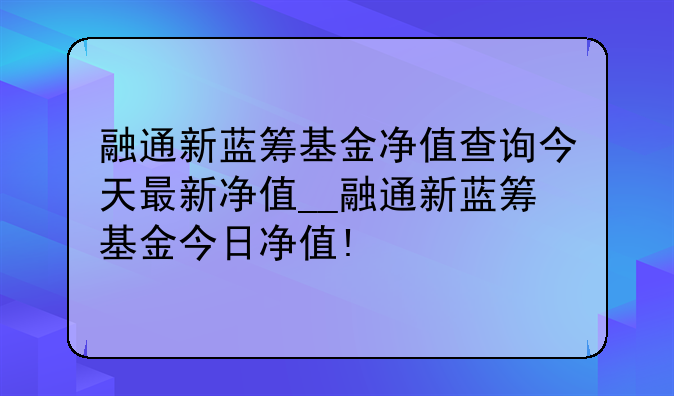 融通新蓝筹基金净值查询今天最新净值__融通新蓝筹基金今日净值!